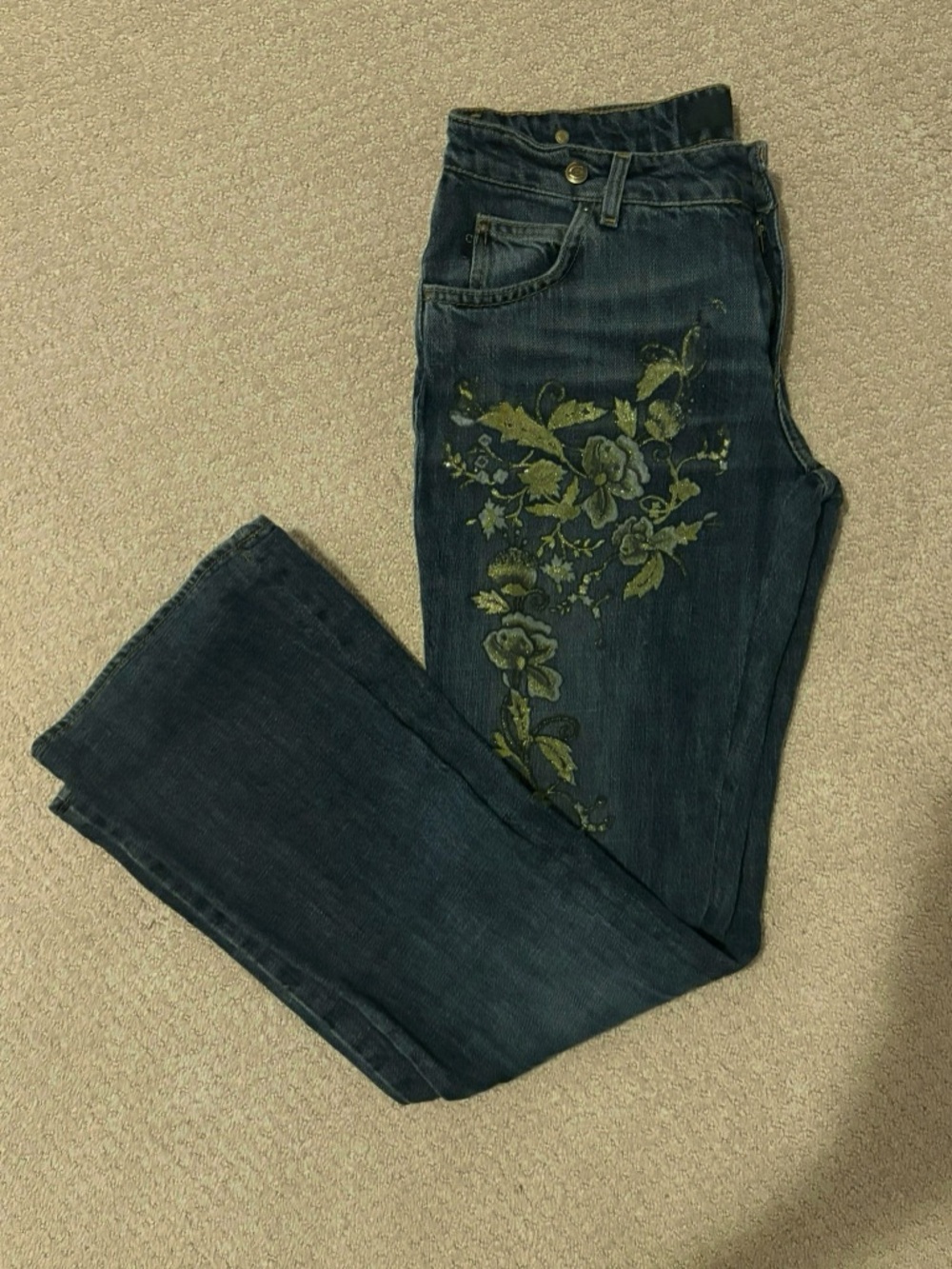 Just Cavalli Floral Embroidered Bootcut Jeans Dark Wash - Picture 3 of 5